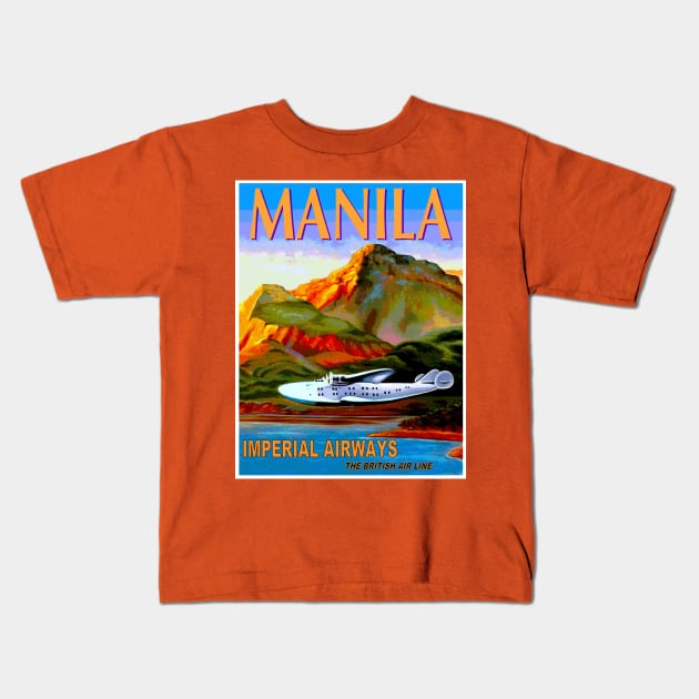 Imperial Airways Fly to Manila Advertising Print Kids T-Shirt by posterbobs